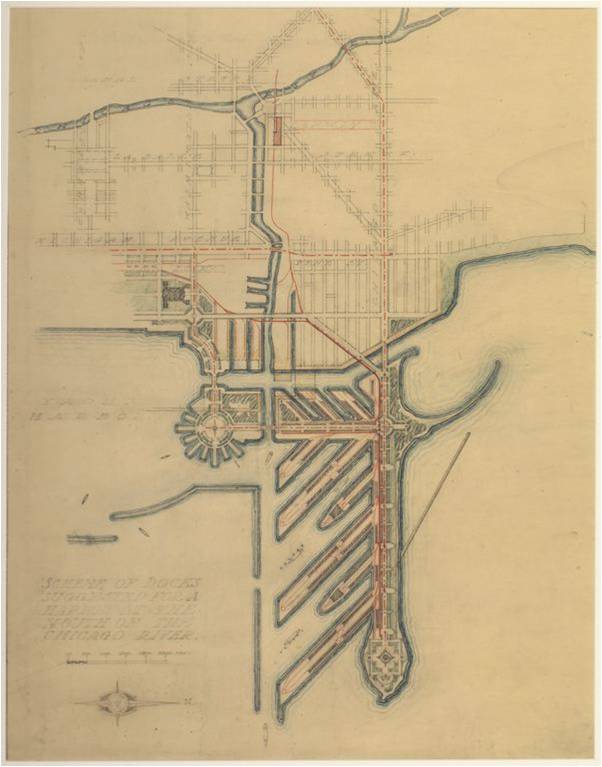 Plan of Chicago plate 71 - proposed plan for recreational pier with docks, courtesy Chicago History Museum